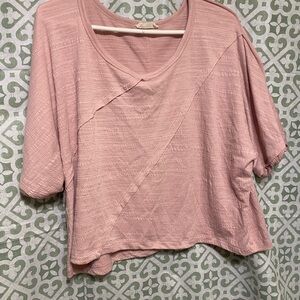 Relaxed Pink Short-Sleeve Textured Top
